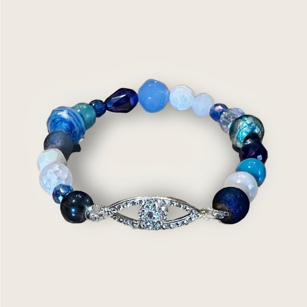Evil Eye Accent Glass Beaded Bracelet